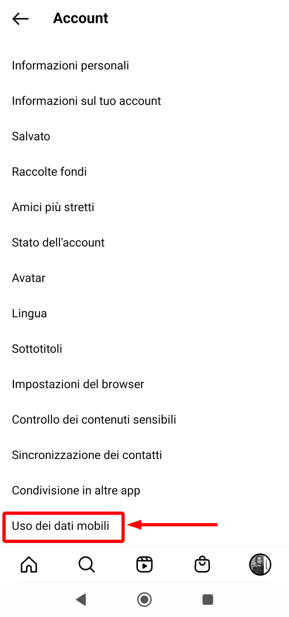 Instagram Uso dei dati Mobili