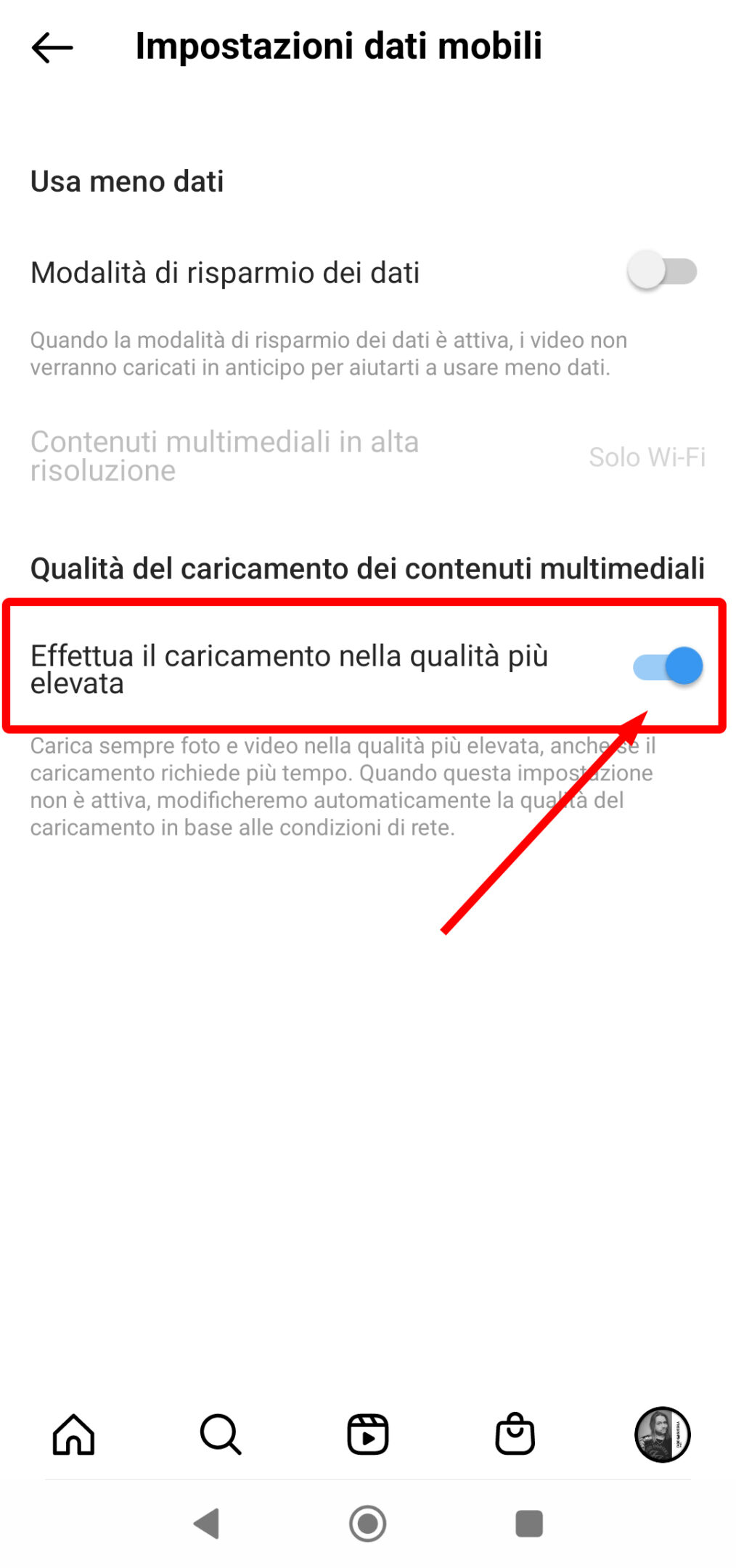 Instagram Effettua il caricamento nella qualità più elevata